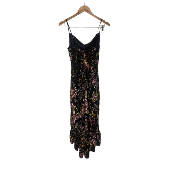 Betsey Johnson Burnout Velvet Black Floral Midi Slip Dress High Low Ruffle Hem 4 - Picture 7 of 11